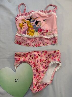 Disney NWOT Pink Princess Floral Two-Piece Swim Set with Ruffle Trim